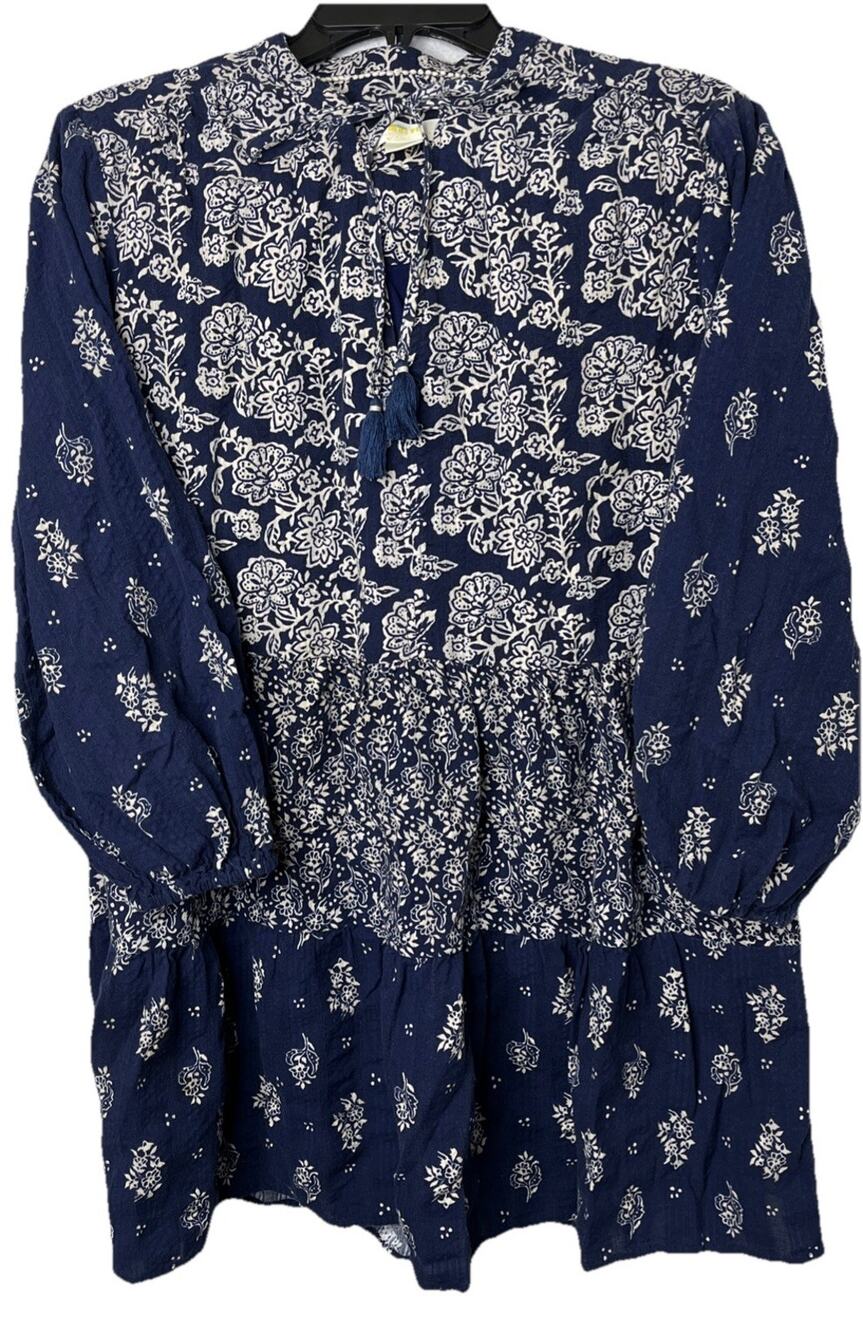 Maeve by Anthropologie S Navy Floral Boho Cotton Long Sleeve Dress Tunic Top